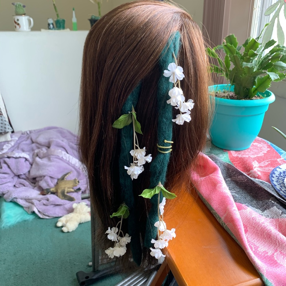 Forest green floral clip-in dreads